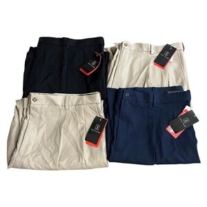 Lot Of 4 PGA Tour Mens Pleated Stretch Golf Pants- 2 Tan, Black, Blue- 44x32 NWT